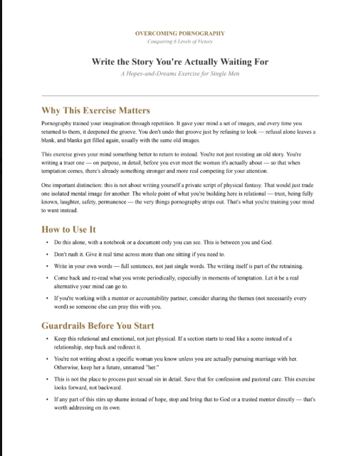 Write the Story You're Actually Waiting For: a hopes-and-dreams exercise for single men, Victory Over Pornography Day 40 companion handout