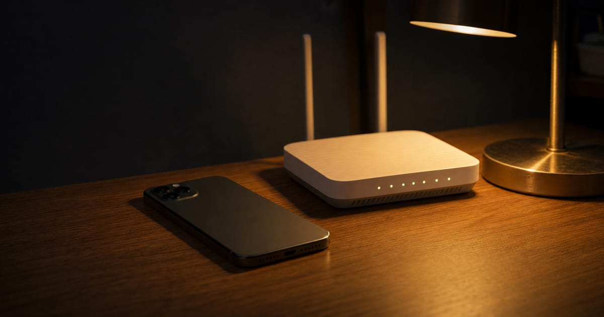 A smartphone and home wifi router on a desk, representing the best porn filters and accountability software for a Christian man's home