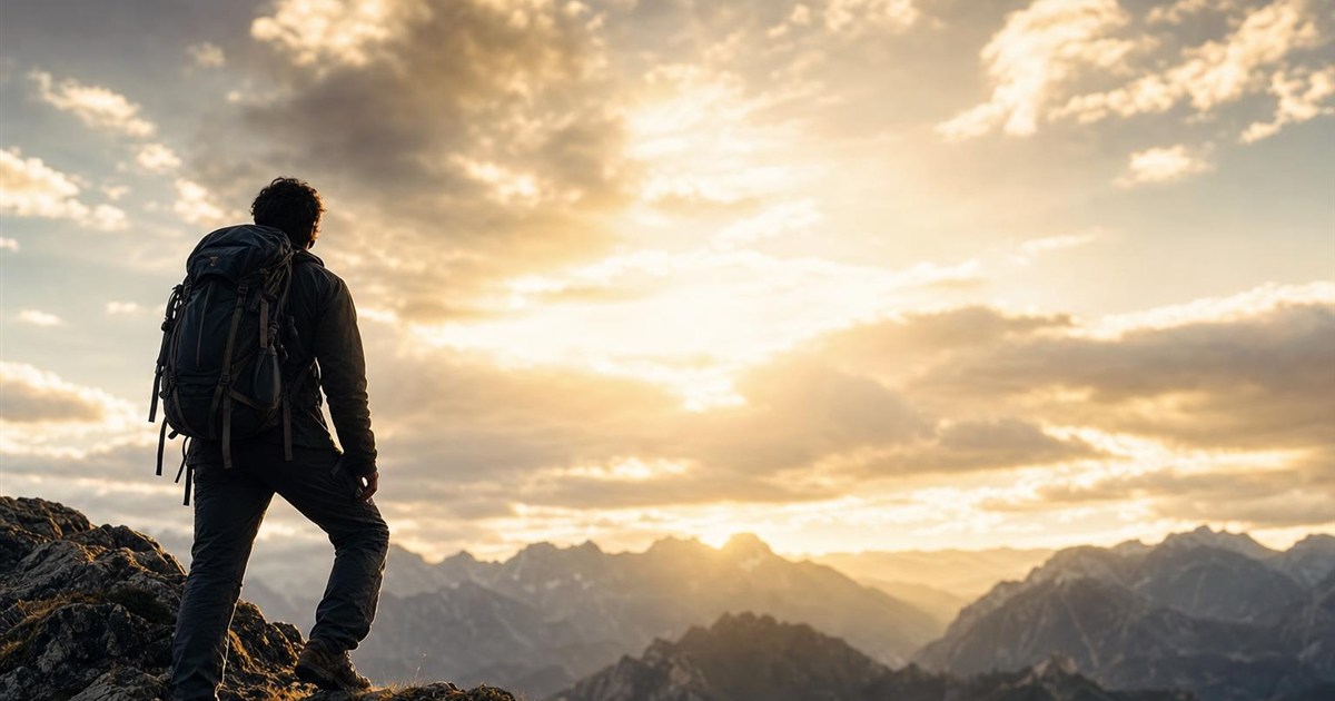 Climber looking up at a bright, open sky, representing the expansiveness of grace