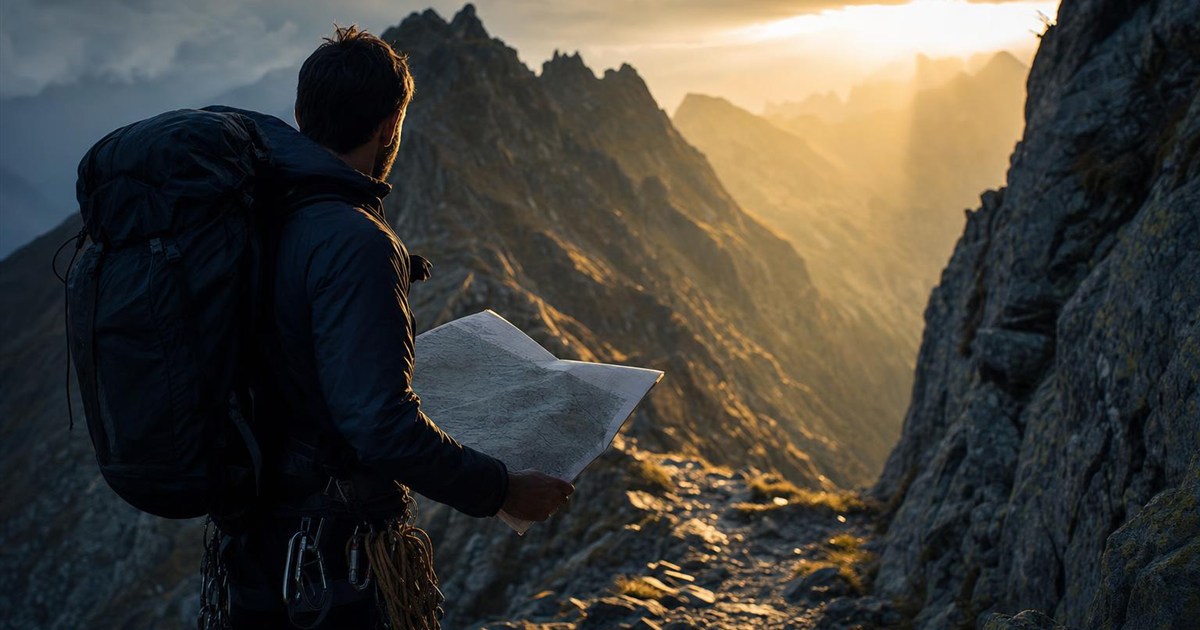 Climber studying an unguarded section of the mountain pass, representing hidden vulnerabilities